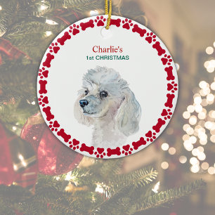 Décoration En Céramique Caniche blanc Aquarelle personnalisée Noël