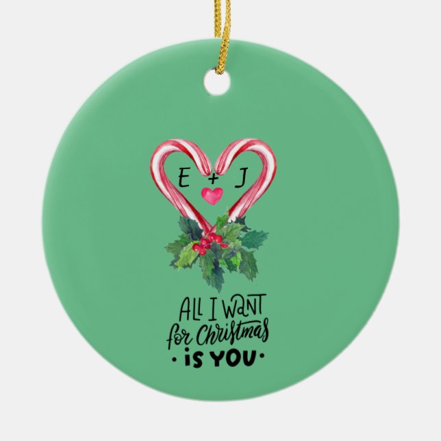 Décoration En Céramique Canneberges, Baies de houx, Amour, Monogramme (Devant)