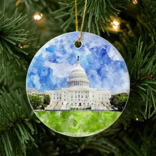 Décoration En Céramique Capitole des États-Unis à Washington DC Aquarelle