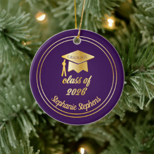 Décoration En Céramique Capot de graduation Or Violet Diplômé 2026 Photo