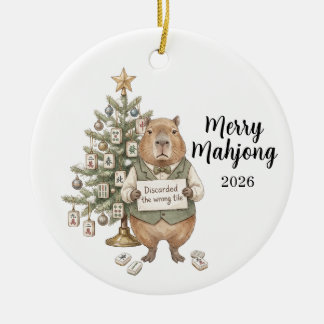Décoration En Céramique Capybara Joyeux Mahjong Noël Drôle de Fête