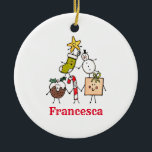 Décoration En Céramique Caractères de Noël personnalisés<br><div class="desc">Cette décoration personnalisée en céramique de Noël présente le "Christmas Crew". Un groupe de petits personnages de Noël mignons qui adorent s'amuser et faire du mal à Noël. L'équipage comprend,  Snowman,  Christmas Stocking,  Star,  Christmas Pudding,  Present et Sucre de canne.</div>