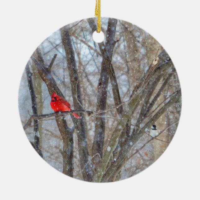 Décoration En Céramique Cardinal et Chickadee (Dos)