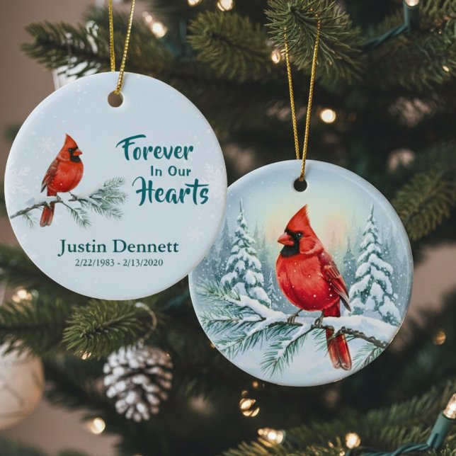 Décoration En Céramique Cardinal Forever In Our Hearts Custom Christmas  (Cardinal Forever In Our Hearts Christmas Ornament)