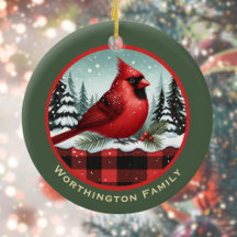 Cardinal Neige à Buffalo Plaid Nom de famille Mono