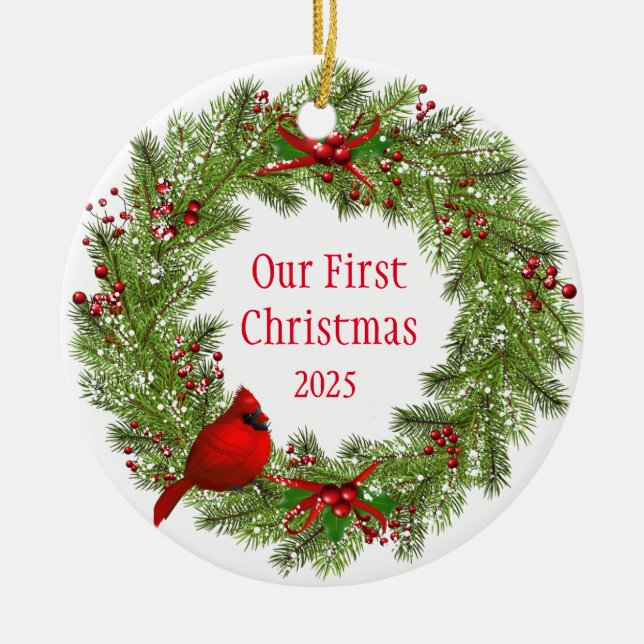 Décoration En Céramique Cardinal Wreath    (Devant)