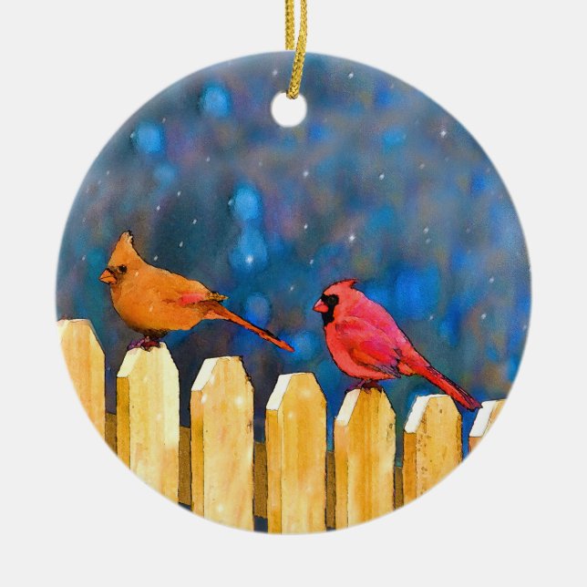 Décoration En Céramique Cardinals on the Fence Painting - Art original (Devant)