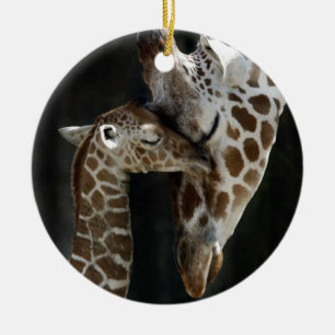Décoration En Céramique Caresse de girafe de maman et de bébé