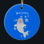 Décoration En Céramique Caricature de bulles de narval joyeux<br><div class="desc">Amusez-vous avec ce dessin animé de bienvenue aux baleines. Dessiné avec beaucoup de bulles sur un arrière - plan bleu. Une petite anecdote : La corne de narval est en fait une brosse ou une dent qui pousse du devant et non du haut de la tête.</div>