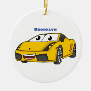 Décoration En Céramique Caricature de voiture sport jaune joyeux