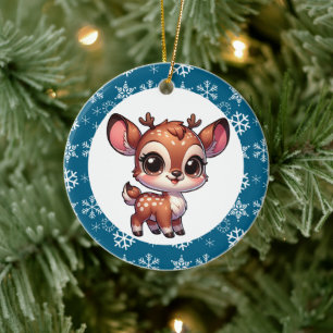 Décoration En Céramique Caricature personnalisée Chibi Reindeer Noël