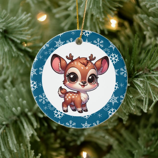 Décoration En Céramique Caricature personnalisée Chibi Reindeer Noël (Arbre)