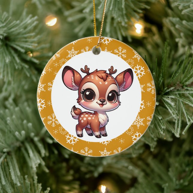 Décoration En Céramique Caricature personnalisée Chibi Reindeer Noël (Arbre)