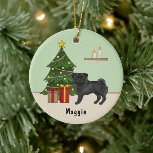 Décoration En Céramique Carlin noir mignon chien de dessin animé avec un a