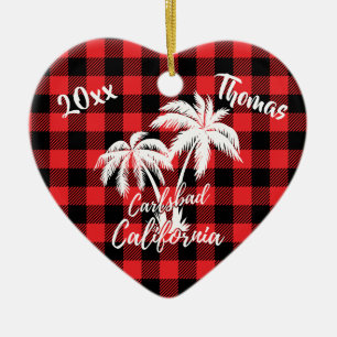Décoration En Céramique Carlsbad California Beach Palm Tree Red Plaid