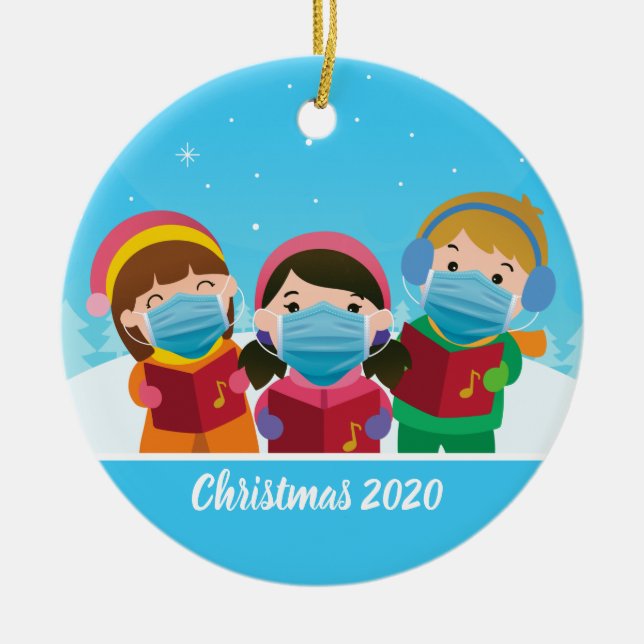 Décoration En Céramique Caroleurs de Noël amusants dans le masque facial (Devant)