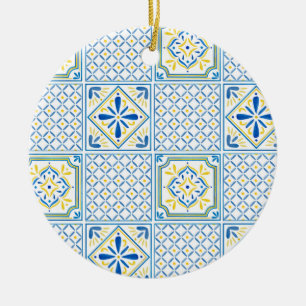 Décoration En Céramique Carreau italien méditerranéen bleu et jaune