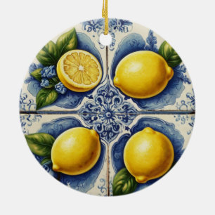 Décoration En Céramique Carreaux portugais Azulejos Citron bleu Vintage