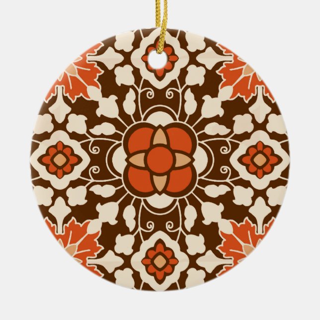 Décoration En Céramique Carrelage Floral marocain, Brown, Rust et Beige (Devant)