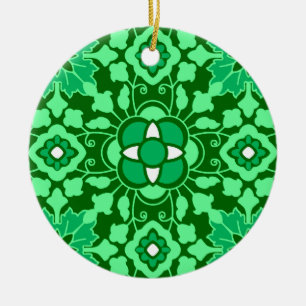 Décoration En Céramique Carrelage marocain floral, vert Jade clair et fonc