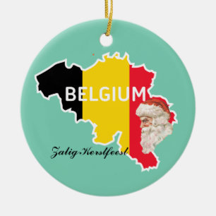 Décoration En Céramique Carte de la Belgique, drapeau, Père Noël et Zalig
