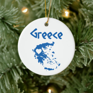 Décoration En Céramique Carte de la Grèce bleue et blanche