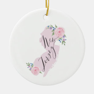 Décoration En Céramique Carte de l'état de l'aquarelle NJ rose Fille