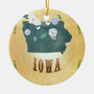 Décoration En Céramique Carte de l'Iowa avec de beaux oiseaux
