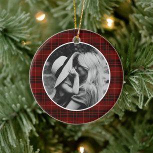 Décoration En Céramique Carte de Noël classique à carreaux rouges avec pho