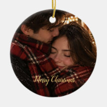 Carte de Noël couple plaid rouge photo