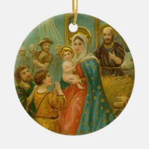 Décoration En Céramique Carte de Noël de la Nativité de l'ère édouardienne