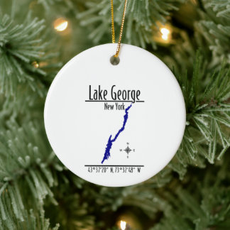 Décoration En Céramique Carte du rivage du lac George à New York sur un ce