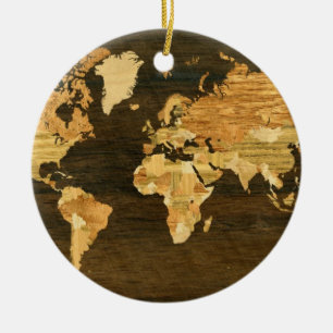 Décoration En Céramique Carte en bois du monde