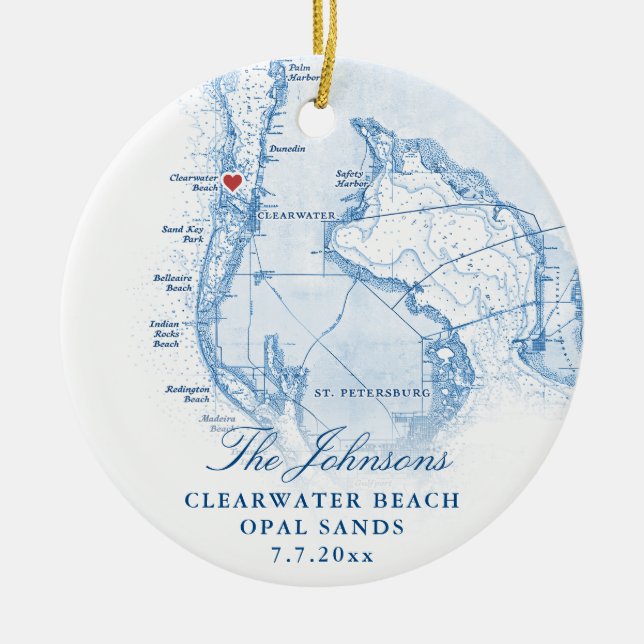 Décoration En Céramique Carte FL de Clearwater Beach Nouveau premier Noël (Devant)