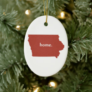 Décoration En Céramique Carte Iowa Façonné Maison Iowan Red Hawkeye