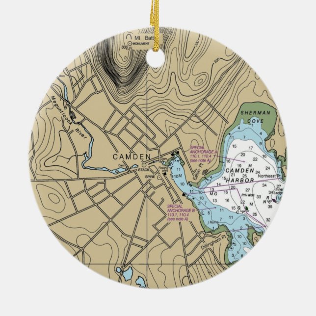 Décoration En Céramique Carte marine Camden Maine (Dos)