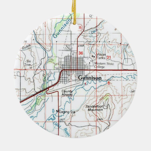 Décoration En Céramique Carte topologique du CO de Gunnison (Dos)