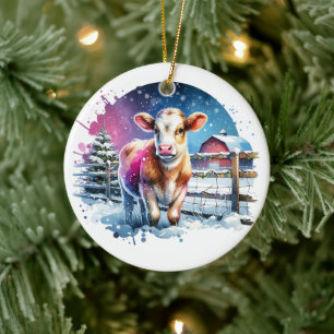Décoration En Céramique Carte Vache Festive Noël Personnalisé