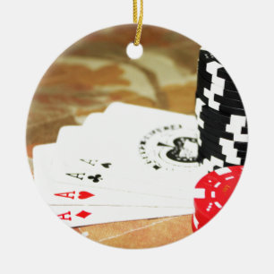 Décoration En Céramique Cartes de Poker Aces Chips Jeux Casino Gagner jeu