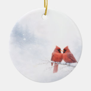 Décoration En Céramique Cartes de vœux aquarelle hivernale aux cardinaux r