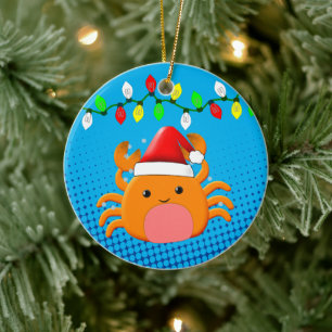 Décoration En Céramique Cartographie mignonne Crabe Santa Hat lumières de 