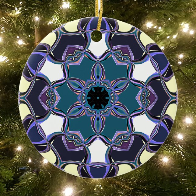 Décoration En Céramique Carton Mandala Flower bleu violet noir et blanc (Créateur téléchargé)