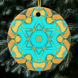 Décoration En Céramique Carton Mandala Flower Blue et orange