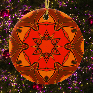 Décoration En Céramique Carton Mandala Flower Orange