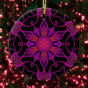 Décoration En Céramique Carton Mandala Flower rose et noir