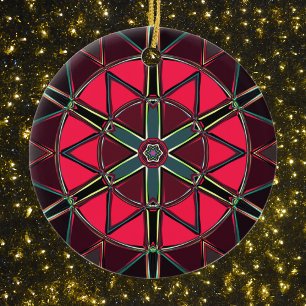 Décoration En Céramique Carton Mandala Rouge et Vert