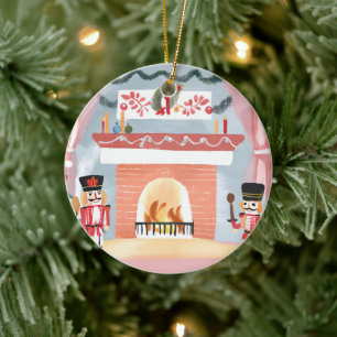 Décoration En Céramique Casse-noix de Noël Cheminée Aquarelle Joyeuse