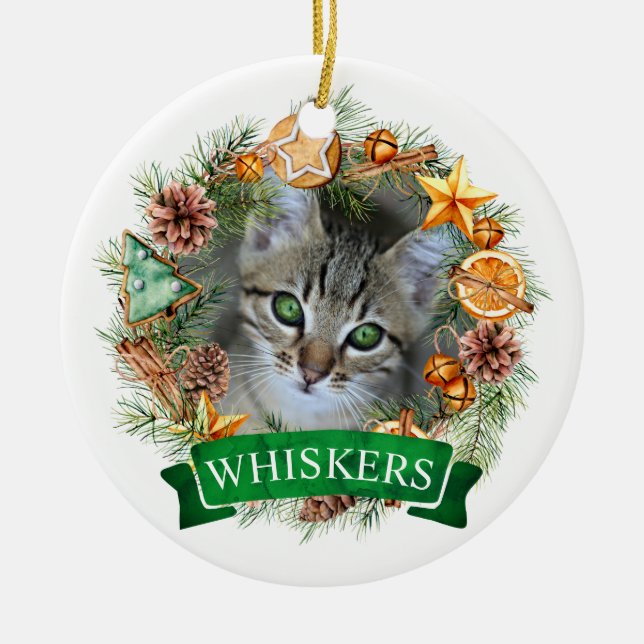 Décoration En Céramique Cat Christmas Wreath Orament (Devant)