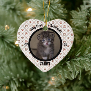 Décoration En Céramique Cat My First Christmas Kitten Nom de la photo Coeu