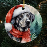 Décoration En Céramique Catahoula Leopard Hound Aquarelle Noël<br><div class="desc">Belle aquarelle Catahoula Leopard Dog ornement de Noël avec des arbres de Noël dans l'arrière - plan. Le cadeau parfait pour les amateurs de Hound Catahoula qui possèdent une Hound Leopard Catahoula.</div>